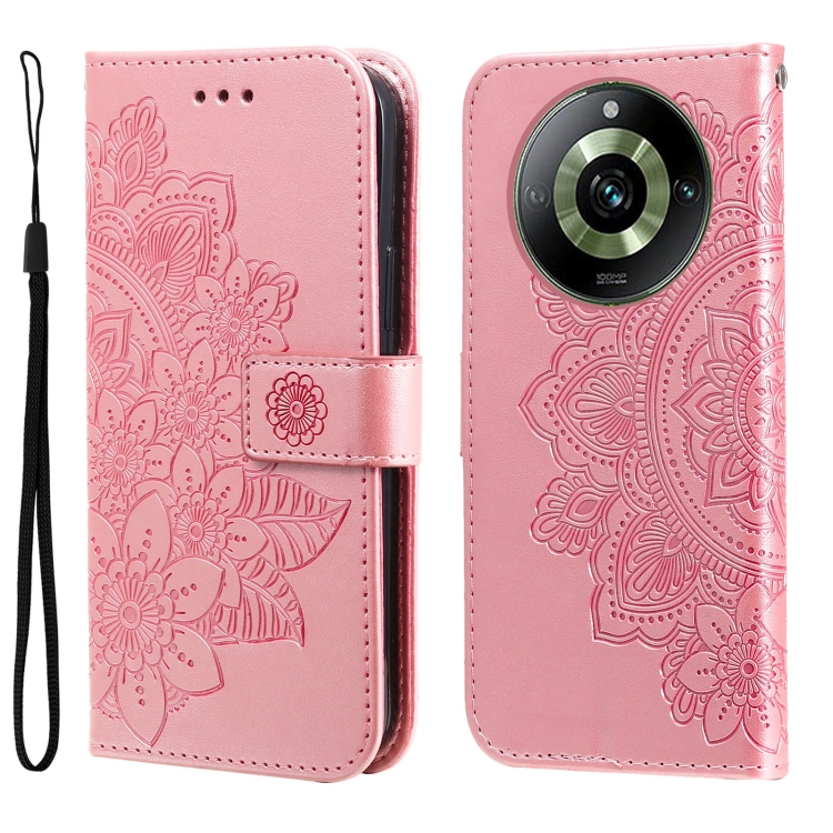 

For Realme 11 Pro / 11 Pro+ 7-petal Flowers Embossing Leather Phone Case(Rose Gold)