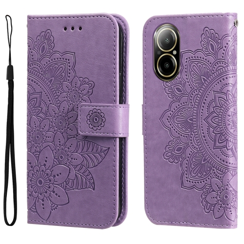 

For Realme C67 4G Global 7-petal Flowers Embossing Leather Phone Case(Light Purple)