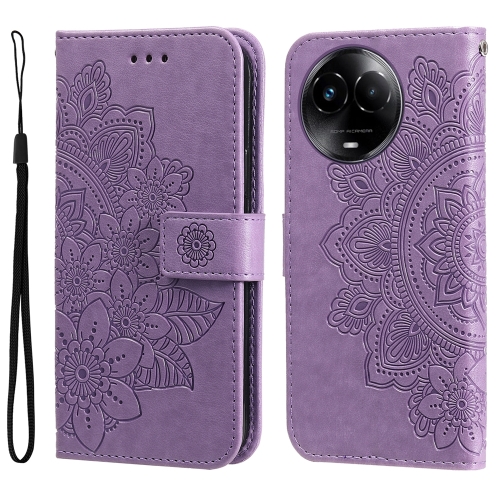

For Realme C67 5G Global / 11 5G Taiwan Version 7-petal Flowers Embossing Leather Phone Case(Light Purple)