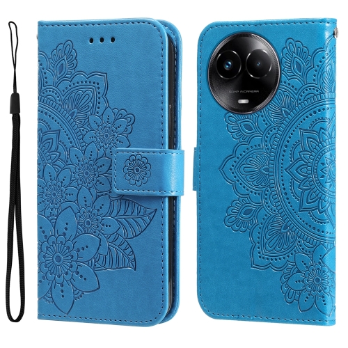 

For Realme C67 5G Global / 11 5G Taiwan Version 7-petal Flowers Embossing Leather Phone Case(Blue)