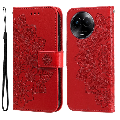

For Realme C67 5G Global / 11 5G Taiwan Version 7-petal Flowers Embossing Leather Phone Case(Red)