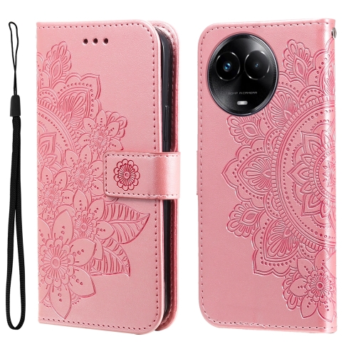 

For Realme C67 5G Global / 11 5G Taiwan Version 7-petal Flowers Embossing Leather Phone Case(Rose Gold)