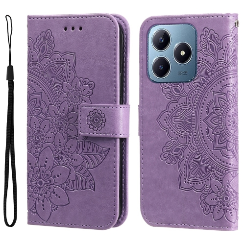 

For Realme C63 / C61 / Note 60 Seven-petal Flowers Embossing Leather Phone Case(Light Purple)