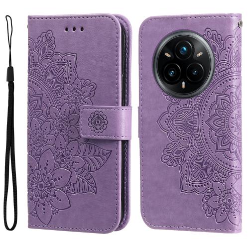 

For Realme 14 Pro+ Global Seven-petal Flowers Embossing Leather Phone Case(Light Purple)