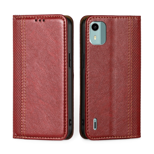 

For Nokia C12 Grid Texture Magnetic Flip Leather Phone Case(Red)