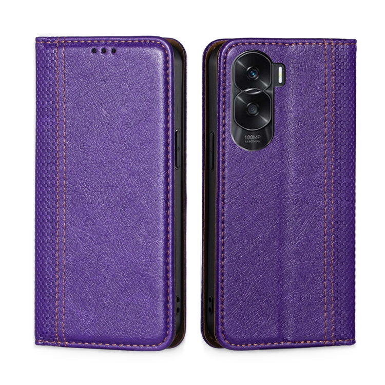

For Honor X50i 5G Grid Texture Magnetic Flip Leather Phone Case(Purple)