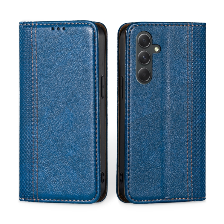 

For Samsung Galaxy A54 5G Grid Texture Magnetic Flip Leather Phone Case(Grey)