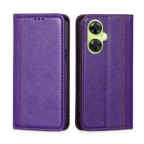 

For OnePlus Nord CE 3 Lite 5G Grid Texture Magnetic Flip Leather Phone Case(Purple)