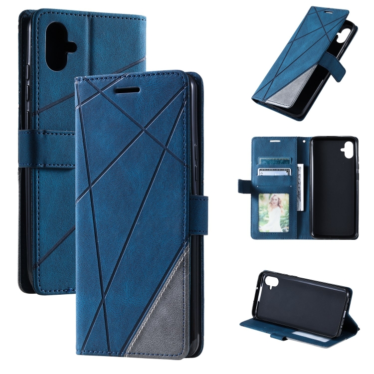 

For Samsung Galaxy A04e /F04 Skin Feel Splicing Leather Phone Case(Blue)