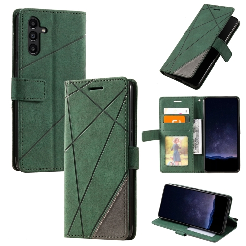 

For Samsung Galaxy A05s Skin Feel Splicing Horizontal Flip Leather Phone Case(Green)