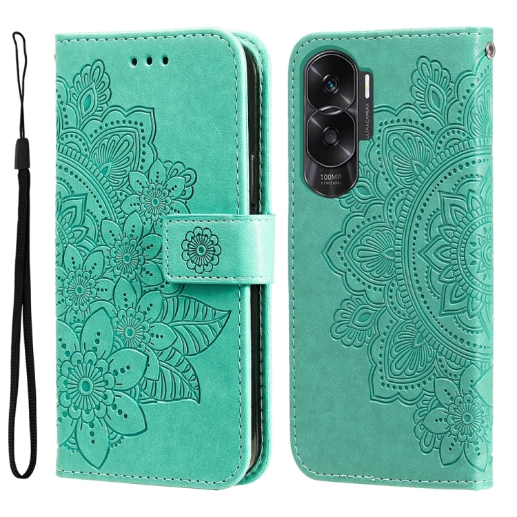 

For Honor X50i 5G 7-petal Flowers Embossing Leather Phone Case(Green)