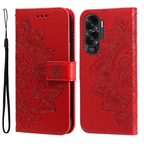 

For Honor X50i 5G 7-petal Flowers Embossing Leather Phone Case(Red)