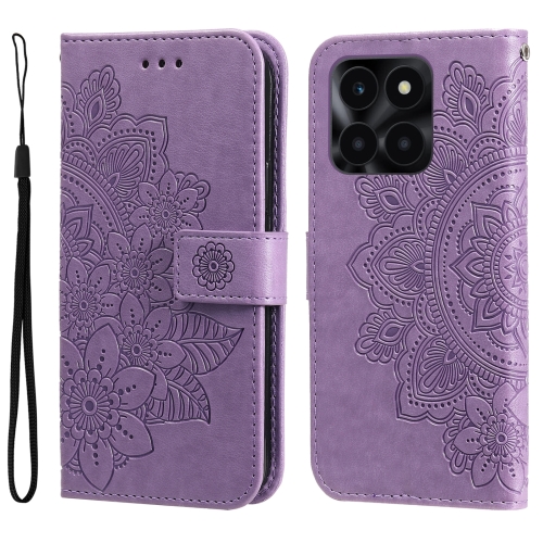 

For Honor X6a 7-petal Flowers Embossing Leather Phone Case(Light Purple)