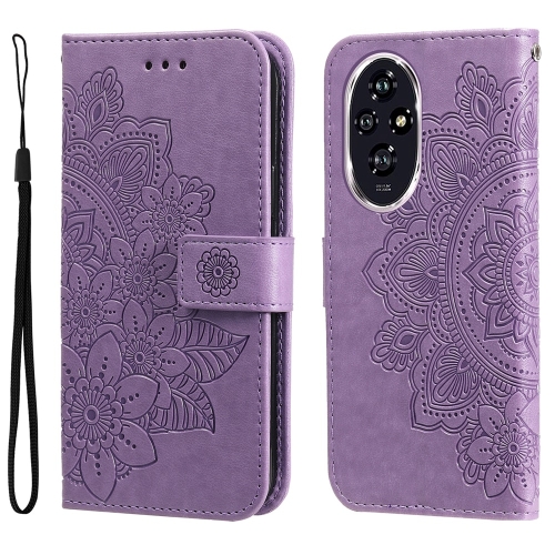 

For Honor 200 Seven-petal Flowers Embossing Leather Phone Case(Light Purple)