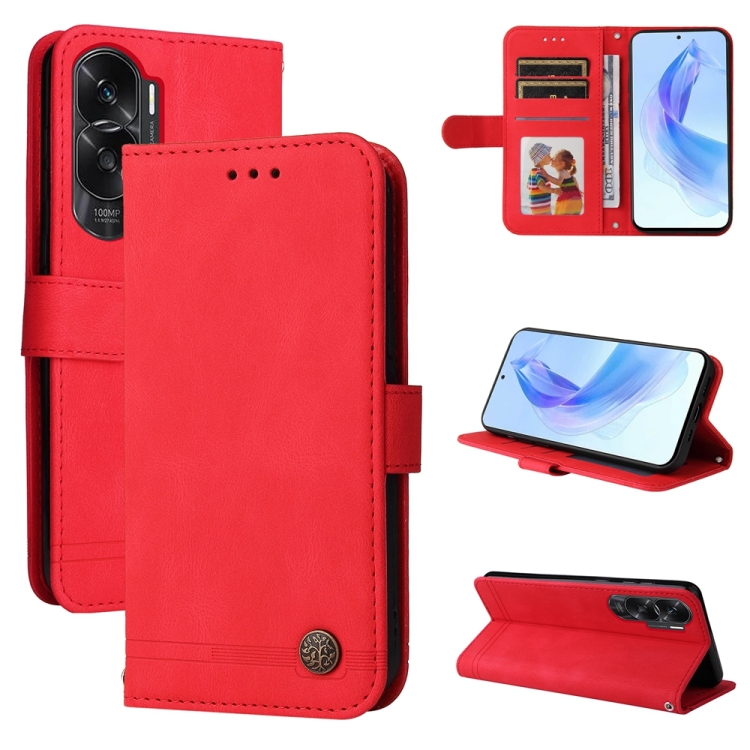 

For Honor X50i 5G Skin Feel Life Tree Metal Button Leather Phone Case(Red)