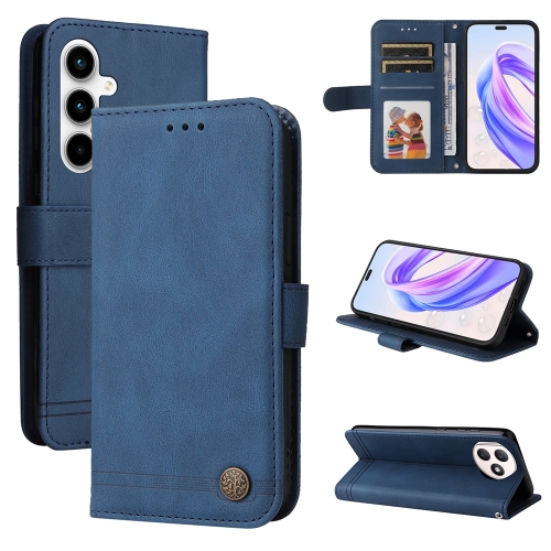 

For Honor X50i+ Skin Feel Life Tree Metal Button Leather Phone Case(Blue)