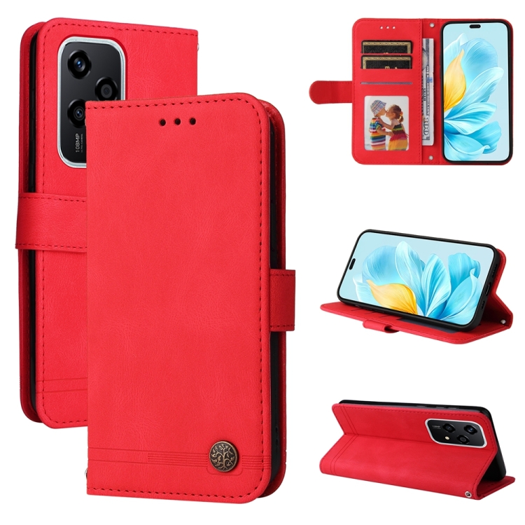 

For Honor 200 Lite 5G Global Skin Feel Life Tree Metal Button Leather Phone Case(Red)
