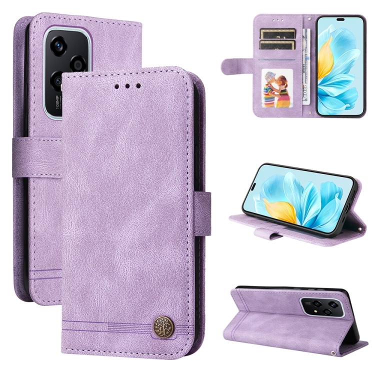 

For Honor 200 Lite Global Skin Feel Life Tree Metal Button Leather Phone Case(Purple)