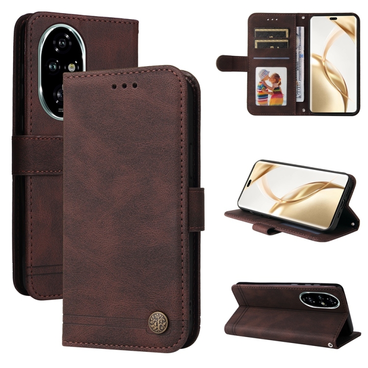 

For Honor 200 Pro Skin Feel Life Tree Metal Button Leather Phone Case(Brown)