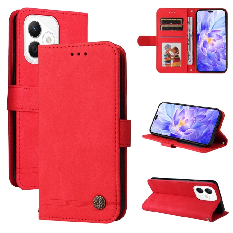

For Honor X60i Skin Feel Life Tree Metal Button Leather Phone Case(Red)