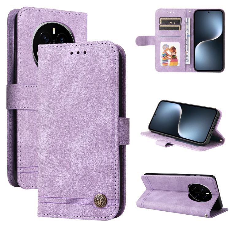

For Honor Magic7 Skin Feel Life Tree Metal Button Leather Phone Case(Purple)