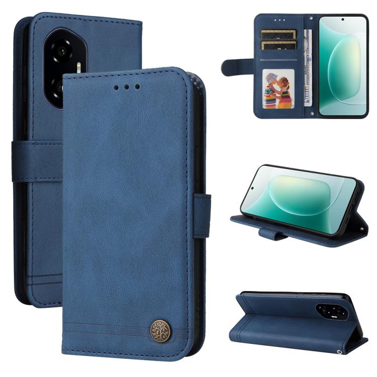 

For Honor 300 Skin Feel Life Tree Metal Button Leather Phone Case(Blue)
