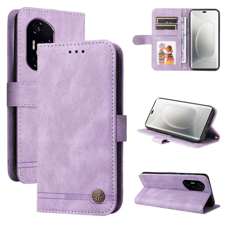 

For Honor 300 Pro Skin Feel Life Tree Metal Button Leather Phone Case(Purple)