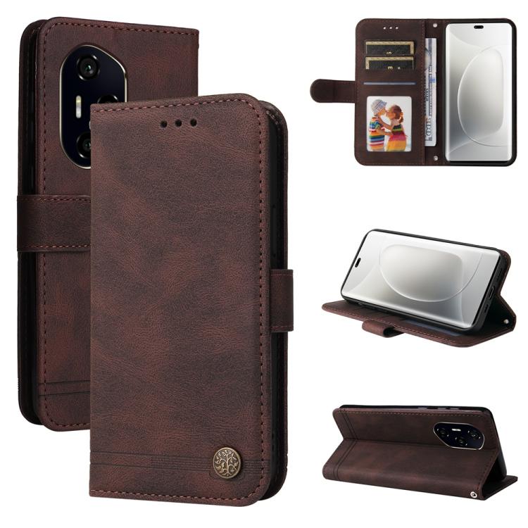 

For Honor 300 Pro Skin Feel Life Tree Metal Button Leather Phone Case(Brown)
