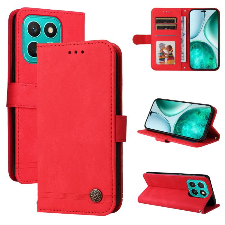 

For Honor X8c 4G Skin Feel Life Tree Metal Button Leather Phone Case(Red)
