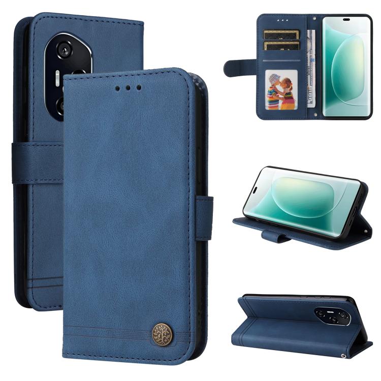 

For Honor 400 Global 156.5mm Skin Feel Life Tree Metal Button Leather Phone Case(Blue)