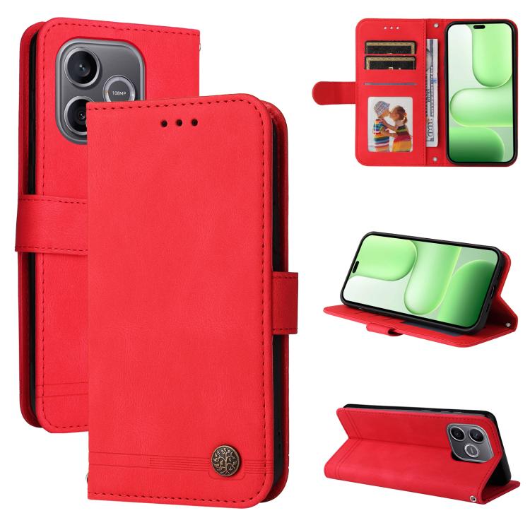 

For Honor 600 Lite Global Skin Feel Life Tree Metal Button Leather Phone Case(Red)