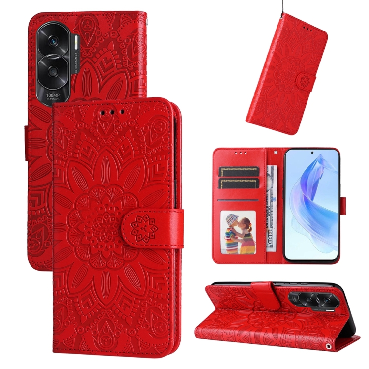 

For Honor X50i 5G Embossed Sunflower Leather Phone Case(Red)