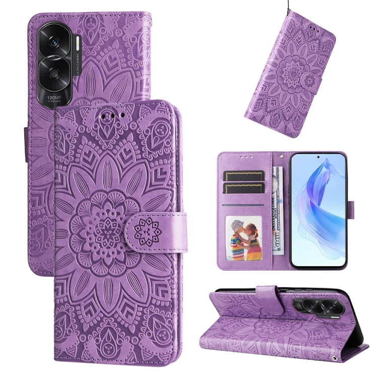 

For Honor X50i 5G Embossed Sunflower Leather Phone Case(Purple)