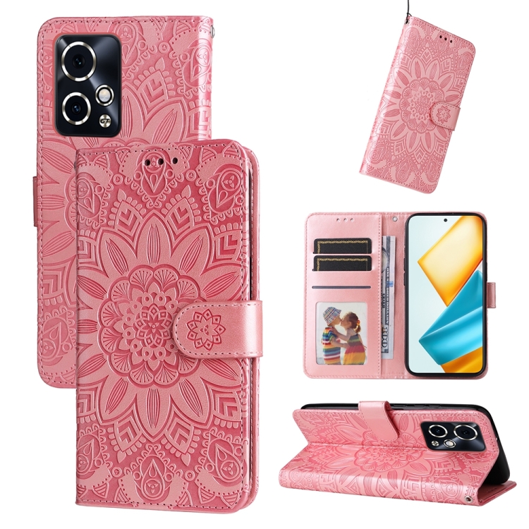 

For Honor 90 GT Embossed Sunflower Leather Phone Case(Rose Gold)