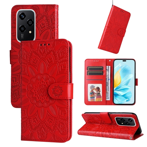 

For Honor 200 Lite Global Embossed Sunflower Leather Phone Case(Red)