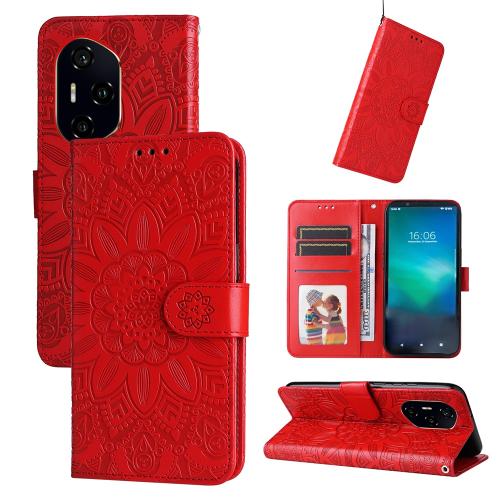 

For Honor 300 Ultra Embossed Sunflower Leather Phone Case(Red)