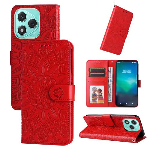 

For Honor 400 Lite Embossed Sunflower Leather Phone Case(Red)