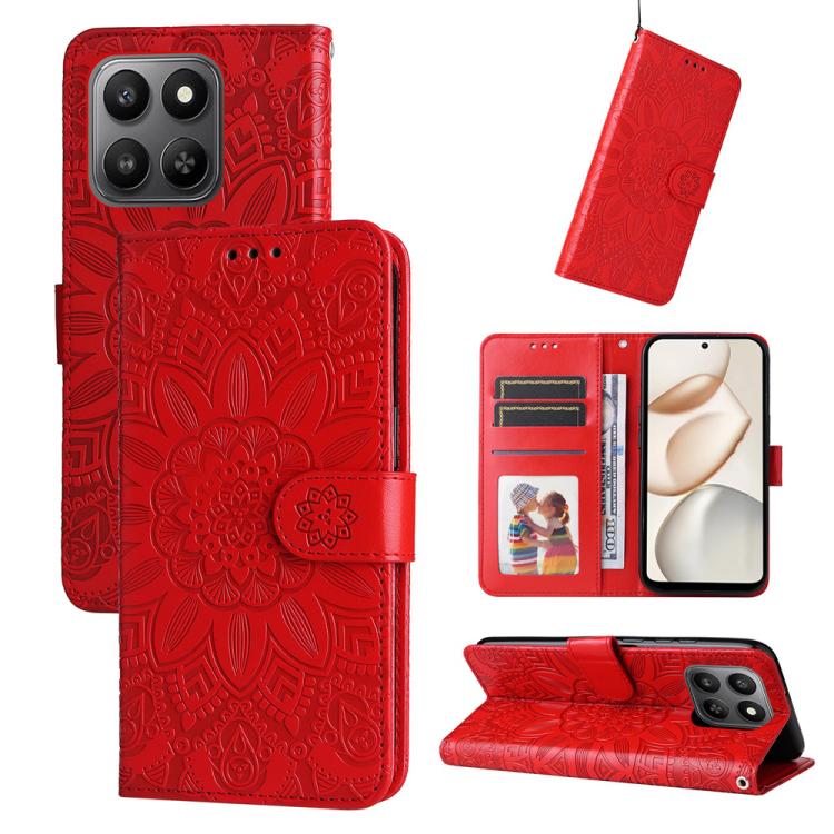 

For Honor 400 Smart 5G / X7d 4G / Play 10T 5G Embossed Sunflower Leather Phone Case(Red)
