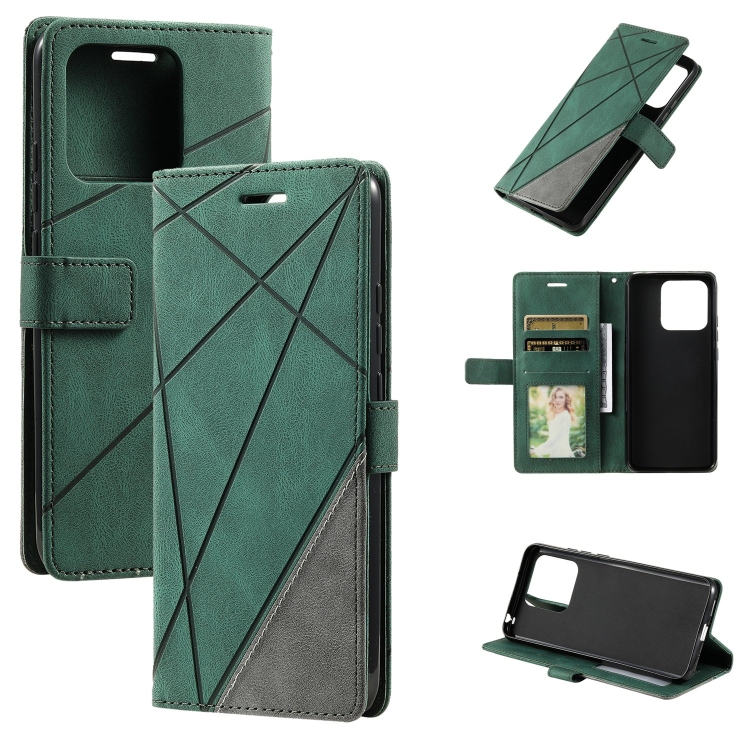 

For Xiaomi 13 Skin Feel Splicing Leather Phone Case(Green)