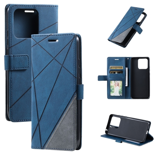 

For Redmi 12C Skin Feel Splicing Leather Phone Case(Blue)