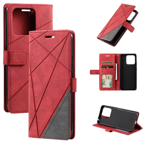 

For Redmi 12C Skin Feel Splicing Leather Phone Case(Red)