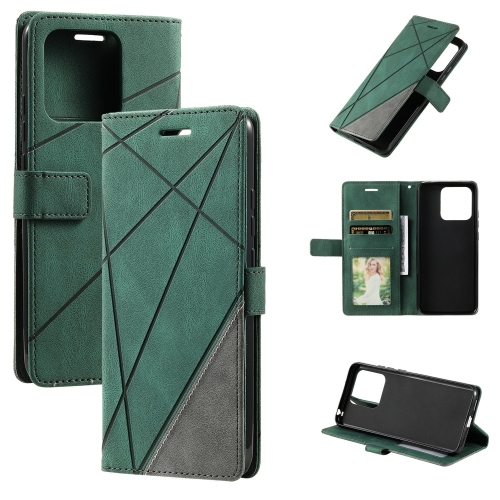 

For Redmi 12C Skin Feel Splicing Leather Phone Case(Green)