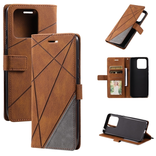 

For Redmi 12C Skin Feel Splicing Leather Phone Case(Brown)