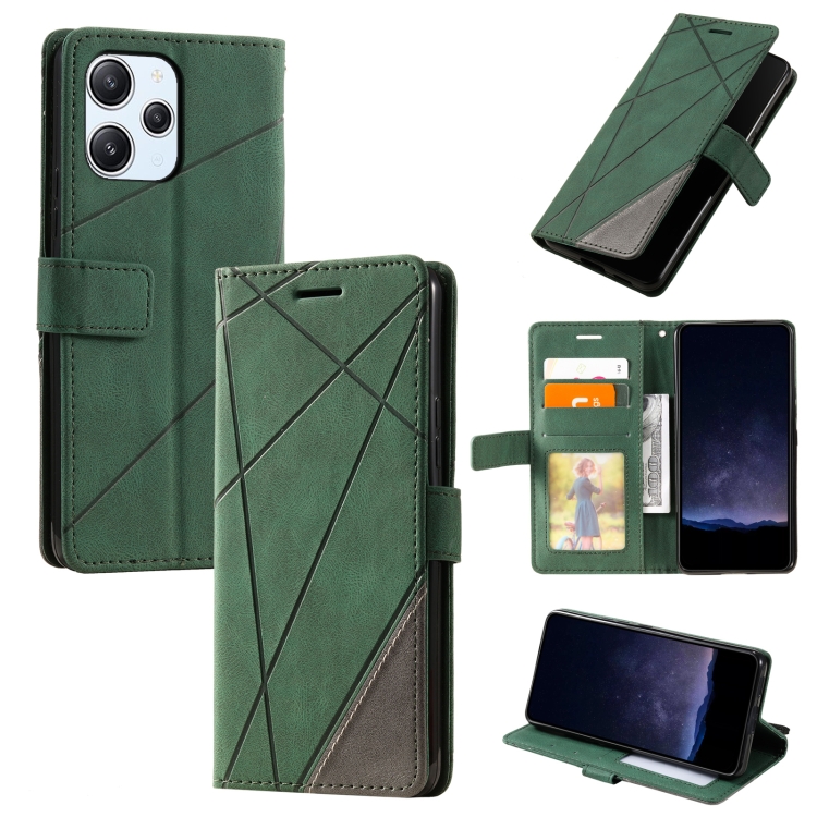

For Redmi 12 4G Skin Feel Splicing Leather Phone Case(Green)