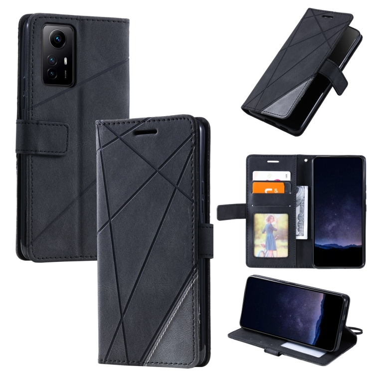 

For Redmi Note 12S 4G Global Skin Feel Splicing Leather Phone Case(Black)