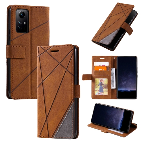

For Redmi Note 12S 4G Global Skin Feel Splicing Leather Phone Case(Brown)