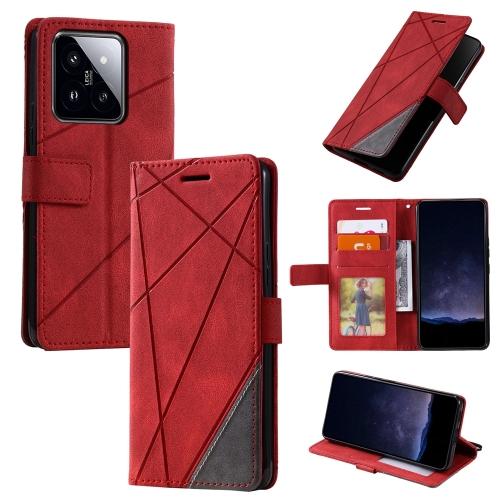

For Xiaomi 14 Skin Feel Splicing Leather Phone Case(Red)