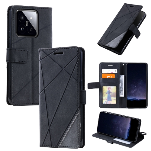 

For Xiaomi 14 Skin Feel Splicing Leather Phone Case(Black)