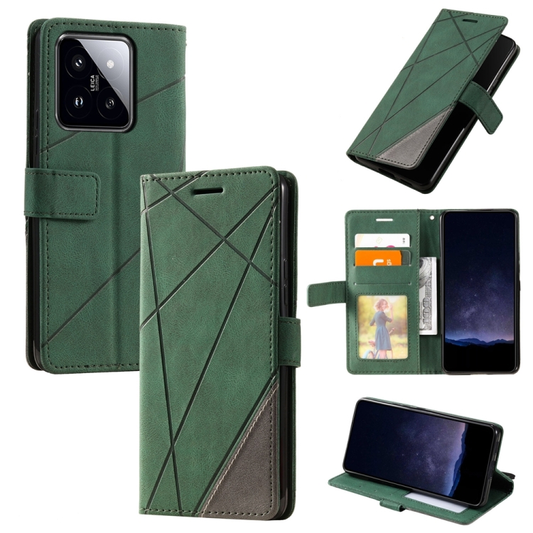 

For Xiaomi 14 Skin Feel Splicing Leather Phone Case(Green)