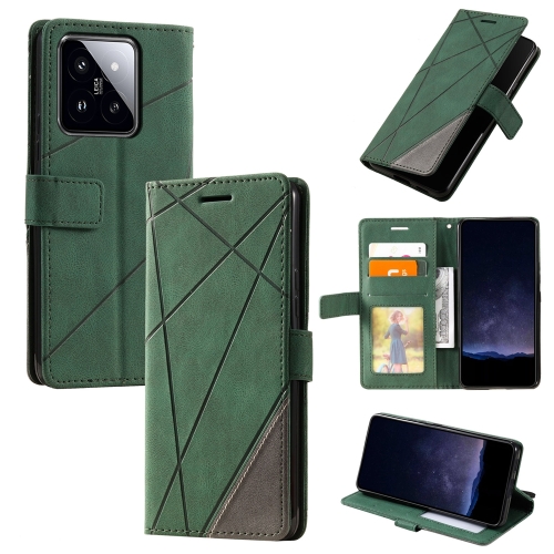 

For Xiaomi 14 Pro Skin Feel Splicing Leather Phone Case(Green)